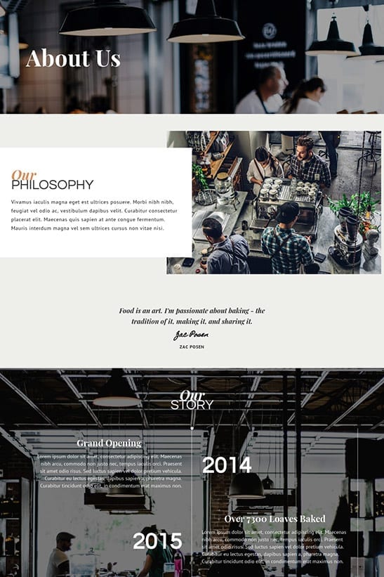 Bakery, Cafe and Restaurant website template design - About page - 1