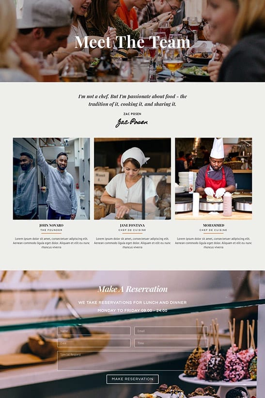 Bakery, Cafe and Restaurant website template design - Team page