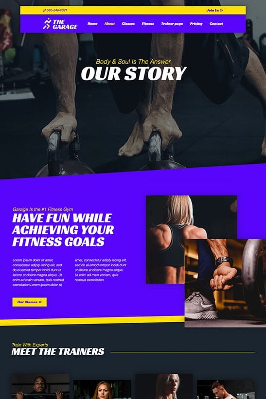 Fitness website theme - About page template