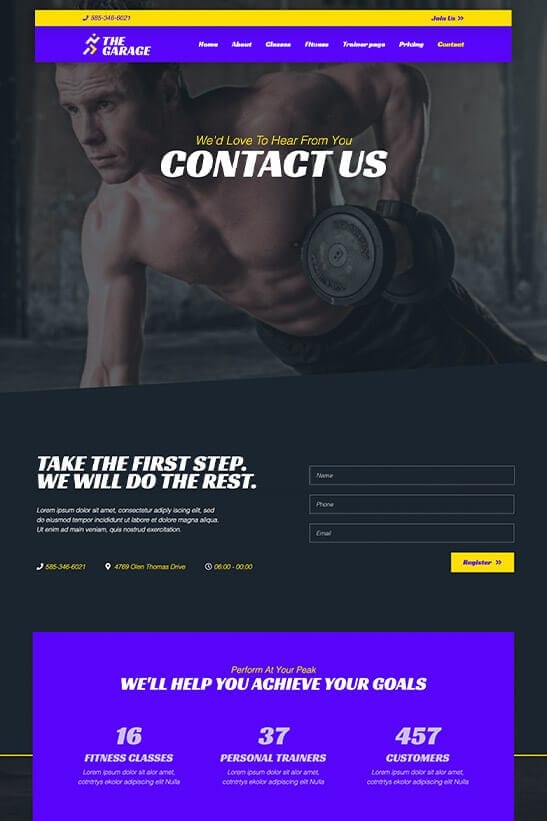 Fitness website theme - Contact page template
