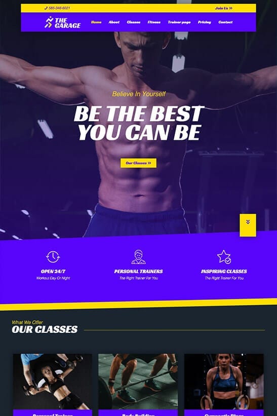 Fitness website theme - Home page template