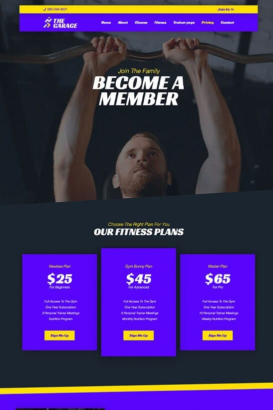 Fitness website theme - Pricing page template