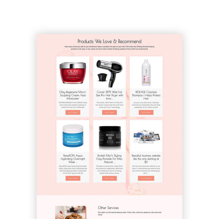 Beauty salon website - WordPress Elementor page template